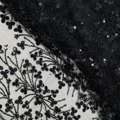 Black Color Net Embroidered Fabric