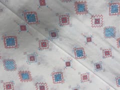 White & Peach Abstract Cotton Hakoba Chikan Fabric