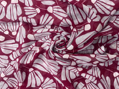 Wine & White Abstract Viscose Organza Fabric