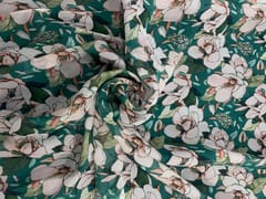 Rama Green & White Floral Viscose Organza Fabric