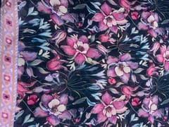 Navy Blue Floral Viscose Organza Fabric