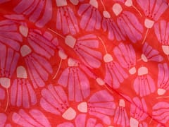 Orange Pink Floral Viscose Organza Fabric