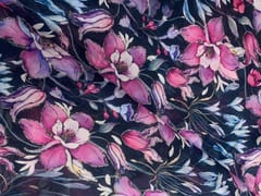 Navy Blue Floral Viscose Organza Fabric