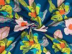 Blue Floral Pure Linen Fabric - 40 Lea