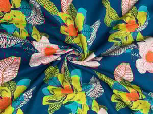 Blue Floral Pure Linen Fabric - 40 Lea