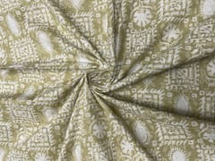 Light Olive Yellow Geometric Semilon Cotton Fabric