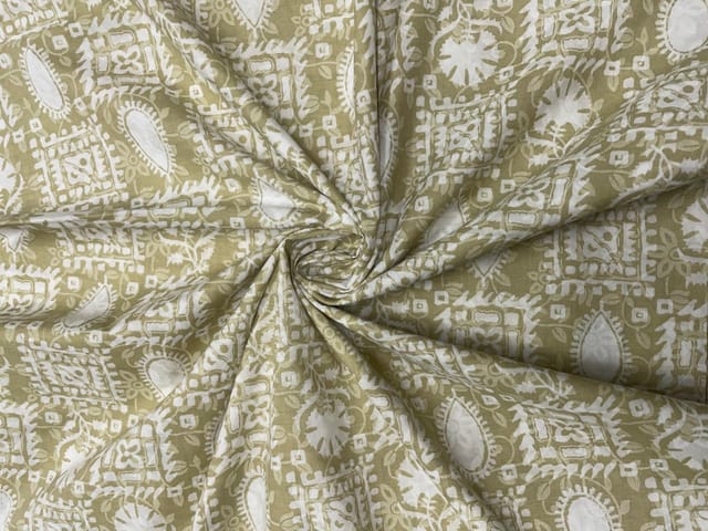 Light Olive Yellow Geometric Semilon Cotton Fabric