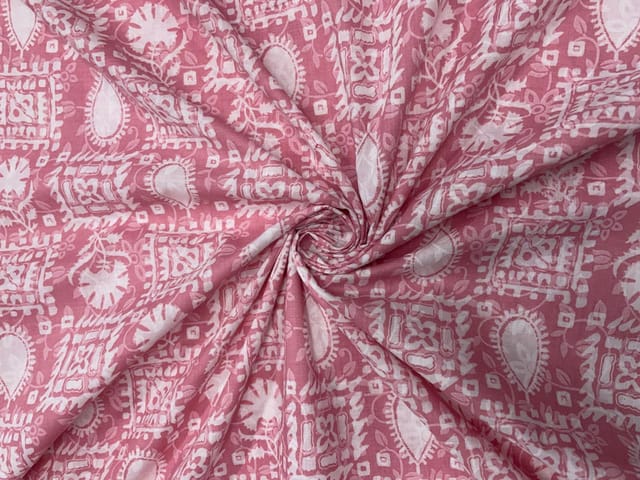 Baby Pink Geometric Semilon Cotton Fabric
