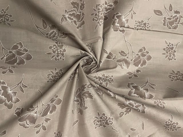 Grey Floral Cotton Brasso Fabric