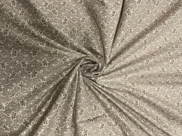 Grey Floral Cotton Brasso Fabric