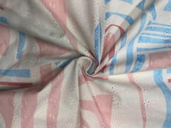 Sky Blue Abstract Cotton Hakoba Chikan Fabric