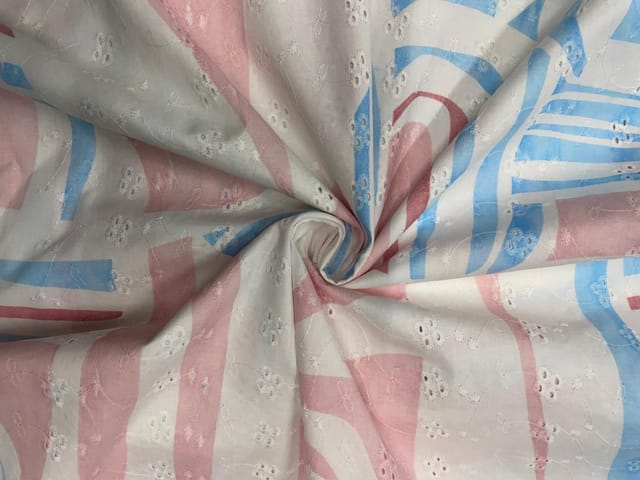 Sky Blue Abstract Cotton Hakoba Chikan Fabric