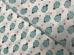 Sky Blue & White Abstract Cotton Fabric