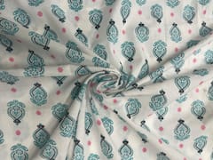 Sky Blue & White Abstract Cotton Fabric