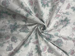 Sea Green Floral Cotton Hakoba Chikan Fabric