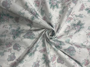 Sea Green Floral Cotton Hakoba Chikan Fabric