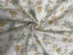 Yellow White Floral Cotton Hakoba Chikan Fabric