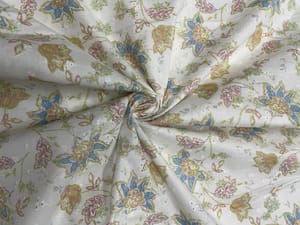 Yellow White Floral Cotton Hakoba Chikan Fabric