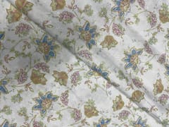 Yellow White Floral Cotton Hakoba Chikan Fabric