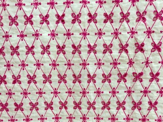 Natural Colour Dyeable Panta Floral Pattern Schiffli Embroidered Fabric