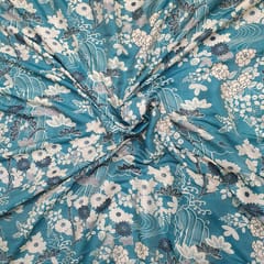 Tale Blue colour Mal Chanderi silk printed fabric
