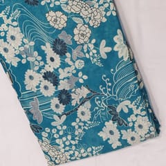 Tale Blue colour Mal Chanderi silk printed fabric