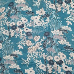 Tale Blue colour Mal Chanderi silk printed fabric
