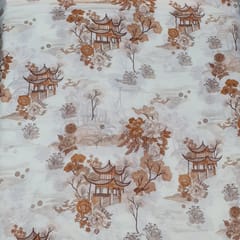 Off White colour Mal Chanderi silk printed fabric