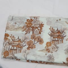 Off White colour Mal Chanderi silk printed fabric