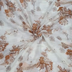 Off White colour Mal Chanderi silk printed fabric