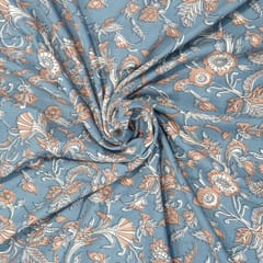 Blue Color Cotton Rayon Digital Printed Fabric