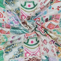 Off White Multi colour Mal Chanderi silk printed fabric