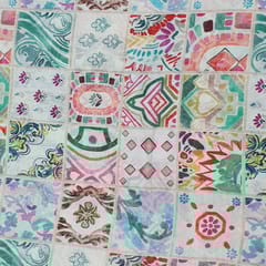 Off White Multi colour Mal Chanderi silk printed fabric