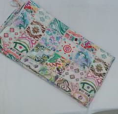 Off White Multi colour Mal Chanderi silk printed fabric