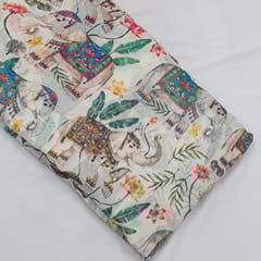 Off White Multi  colour Mal Chanderi silk printed fabric