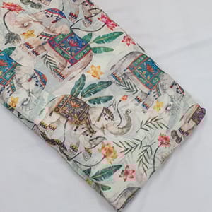 Off White Multi  colour Mal Chanderi silk printed fabric