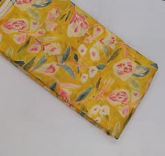 Yellow colour Mal Chanderi silk printed fabric