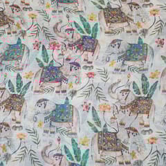 Off White Multi  colour Mal Chanderi silk printed fabric