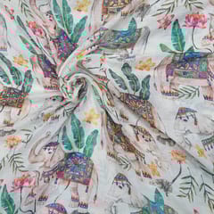 Off White Multi  colour Mal Chanderi silk printed fabric