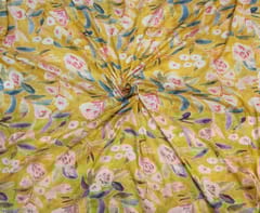 Yellow colour Mal Chanderi silk printed fabric