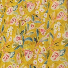 Yellow colour Mal Chanderi silk printed fabric