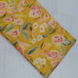 Yellow colour Mal Chanderi silk printed fabric
