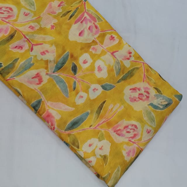 Yellow colour Mal Chanderi silk printed fabric