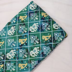 Green colour Chanderi silk printed fabric