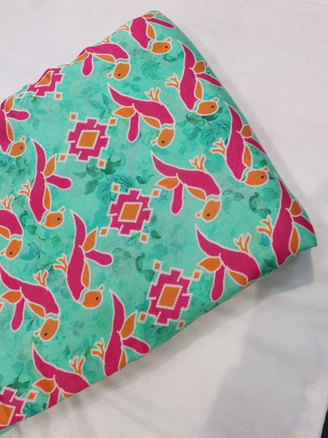 Sea Green Chanderi silk printed fabric