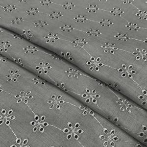Grey Shade Embroidered Cotton Hakoba Fabric
