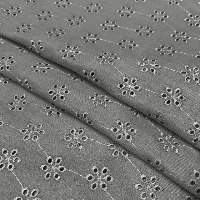 Grey Shade Embroidered Cotton Hakoba Fabric