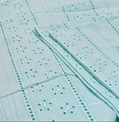 Sea Green Embroidered Cotton Hakoba Fabric