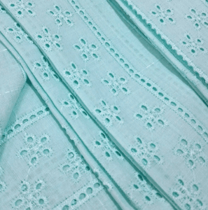 Sea Green Embroidered Cotton Hakoba Fabric