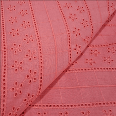 Tomato Shade Embroidered Cotton Hakoba Fabric